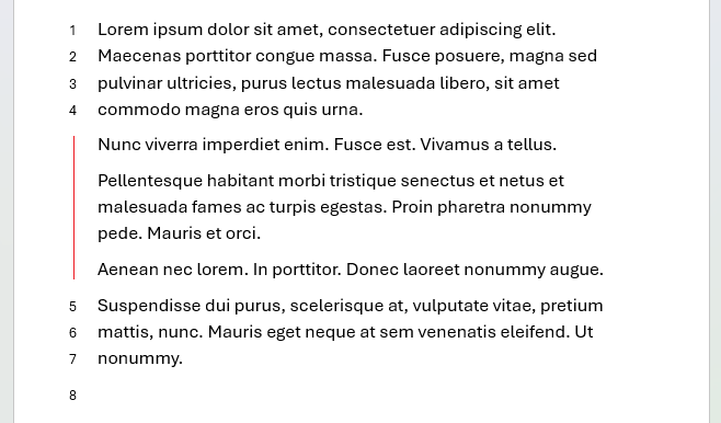 Line numbering supressed on page in Word